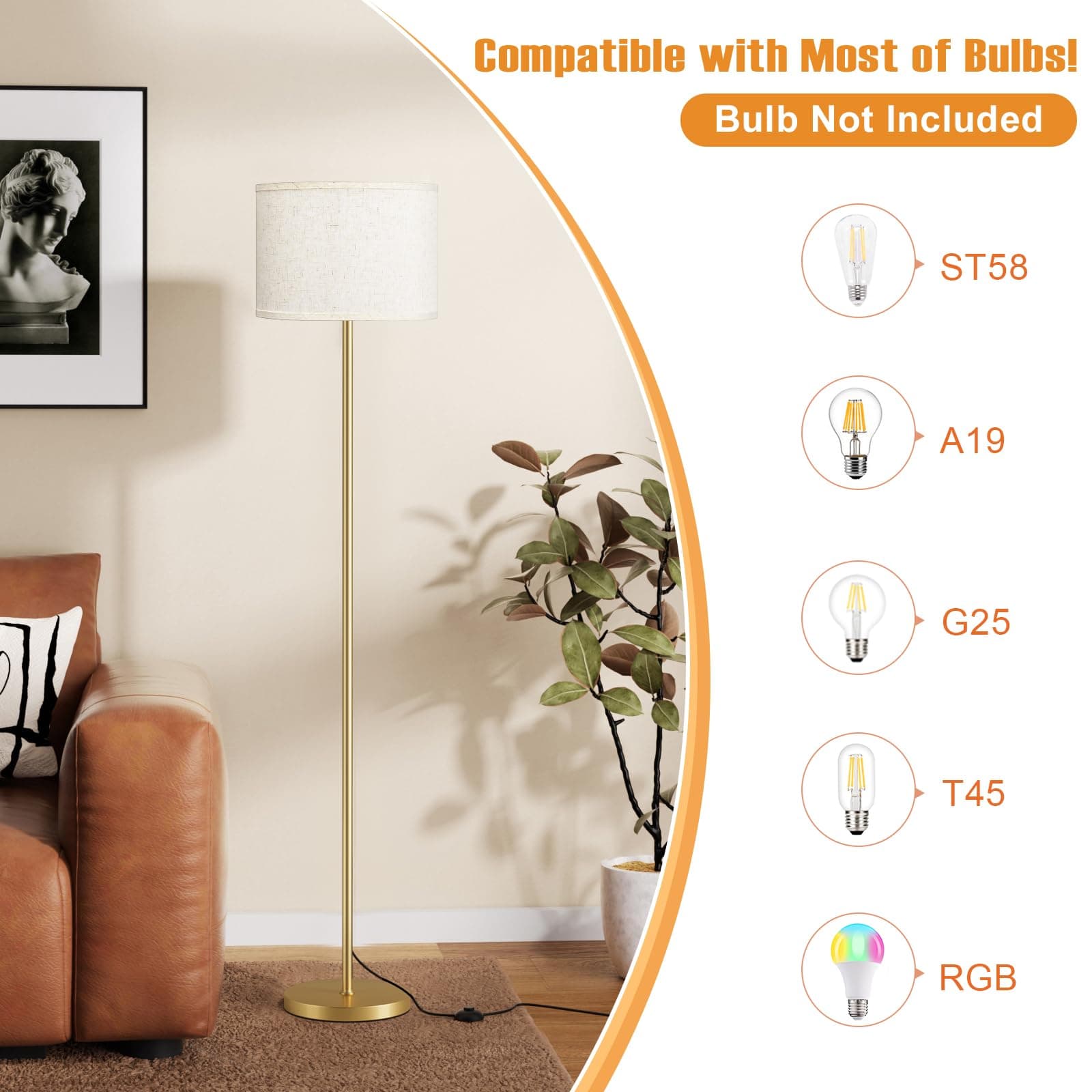 Ambimall modern floor lamp E26 bulb detail