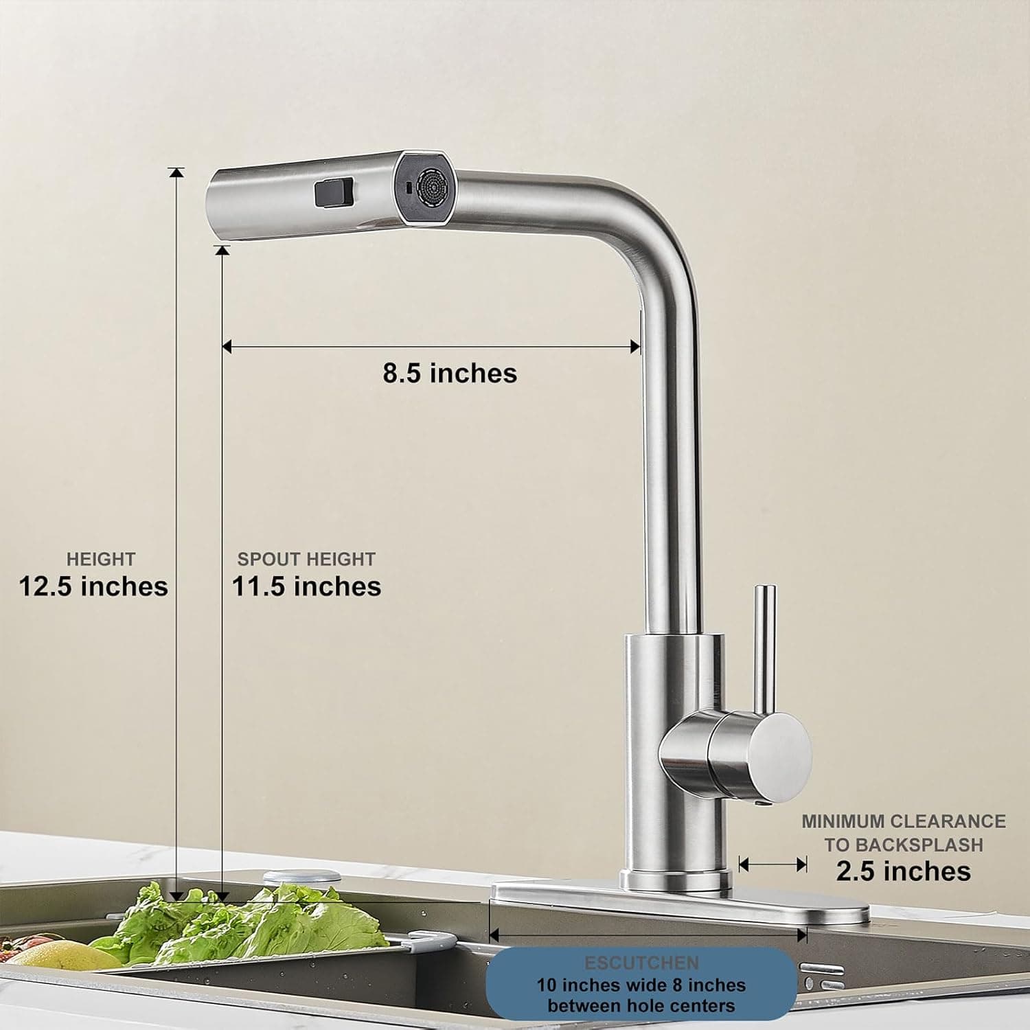 AVSIILE brushed nickel kitchen faucet pull-down sprayer detail