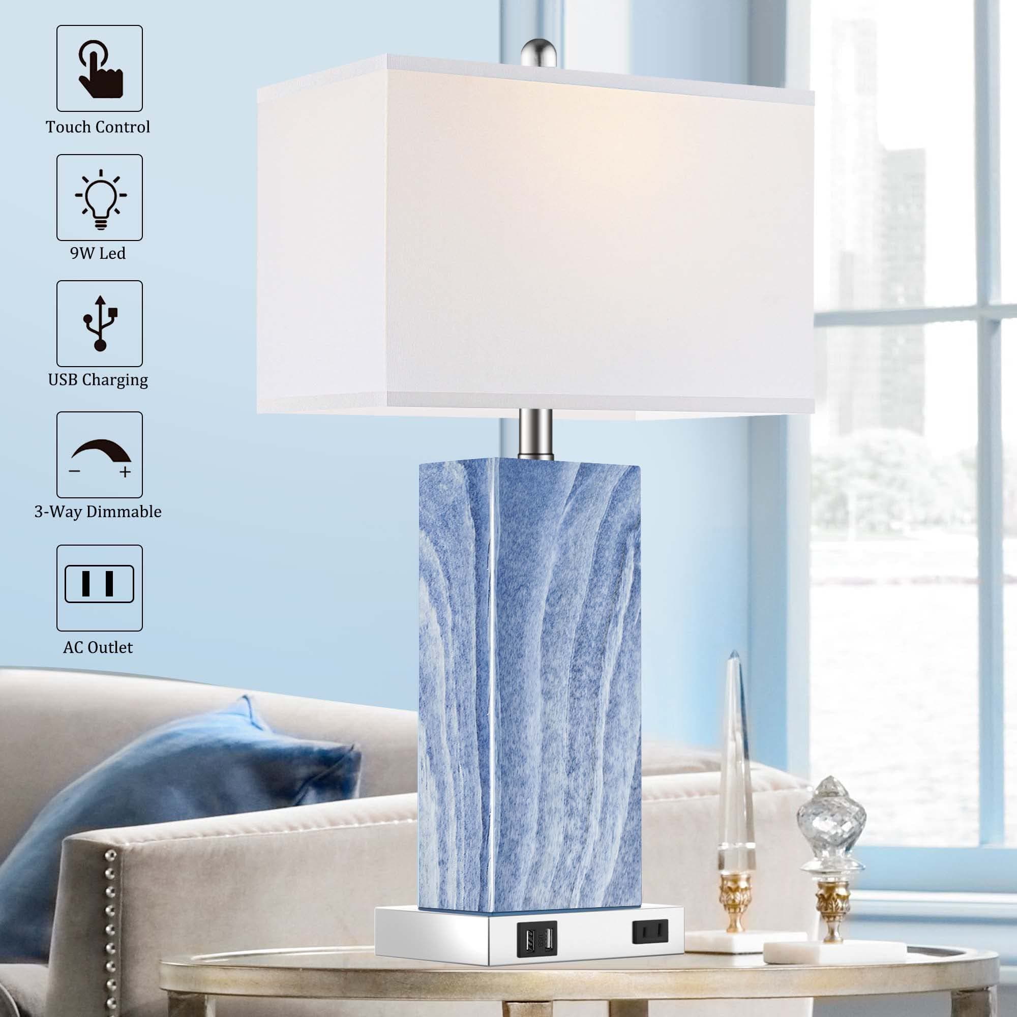Blue Touch nightstand lamps set pair detail