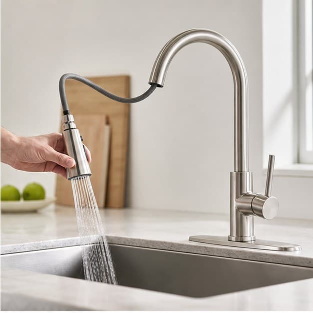 Delta Nicoli pull-down sprayer kitchen faucet detail