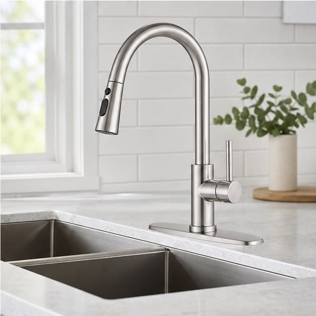Delta Nicoli stainless finish kitchen installation detail