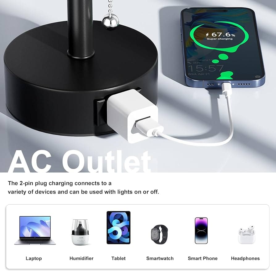 Fenmzee bedside table lamps AC outlet charging detail