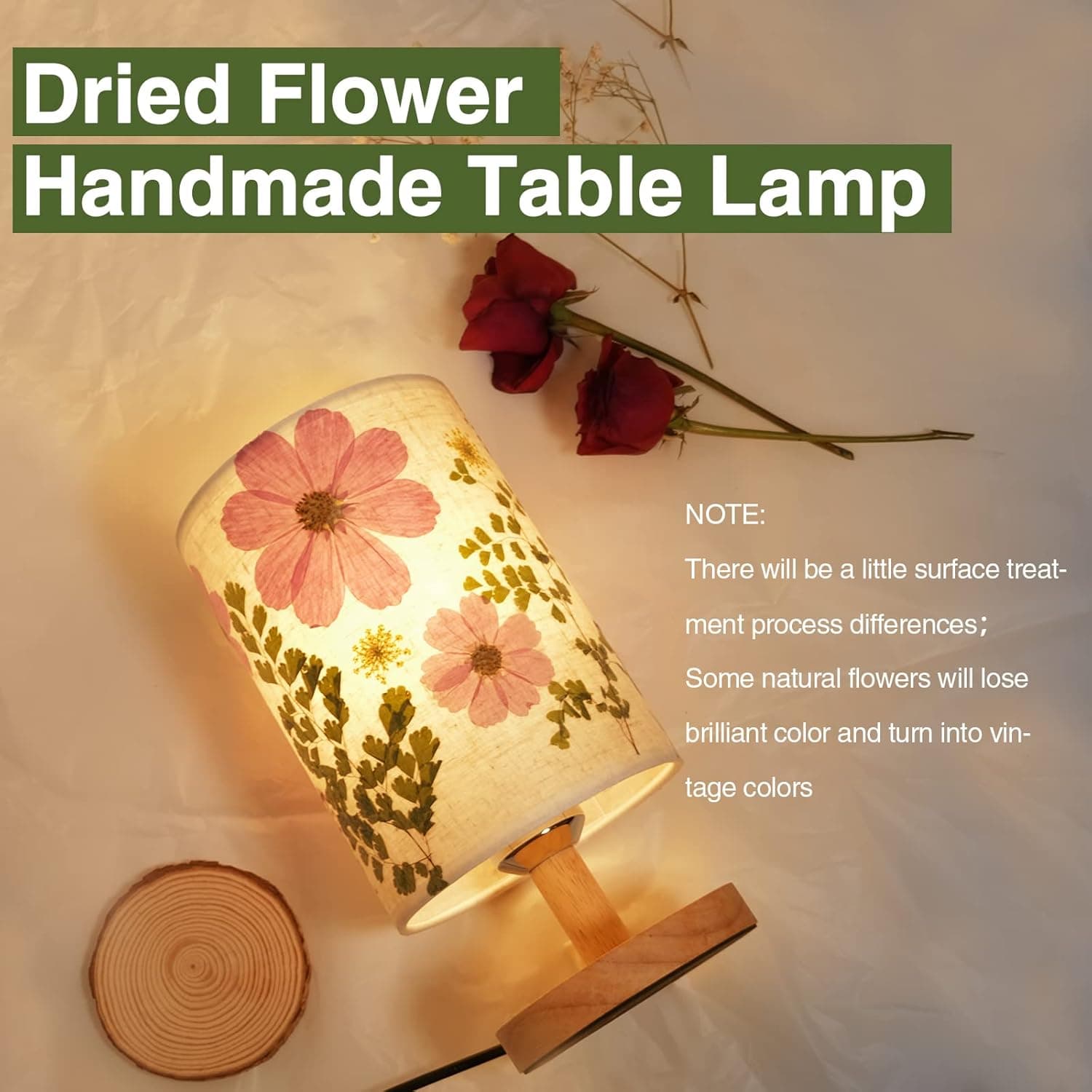 Floresita dried flowers table lamp pressed flower shade detail