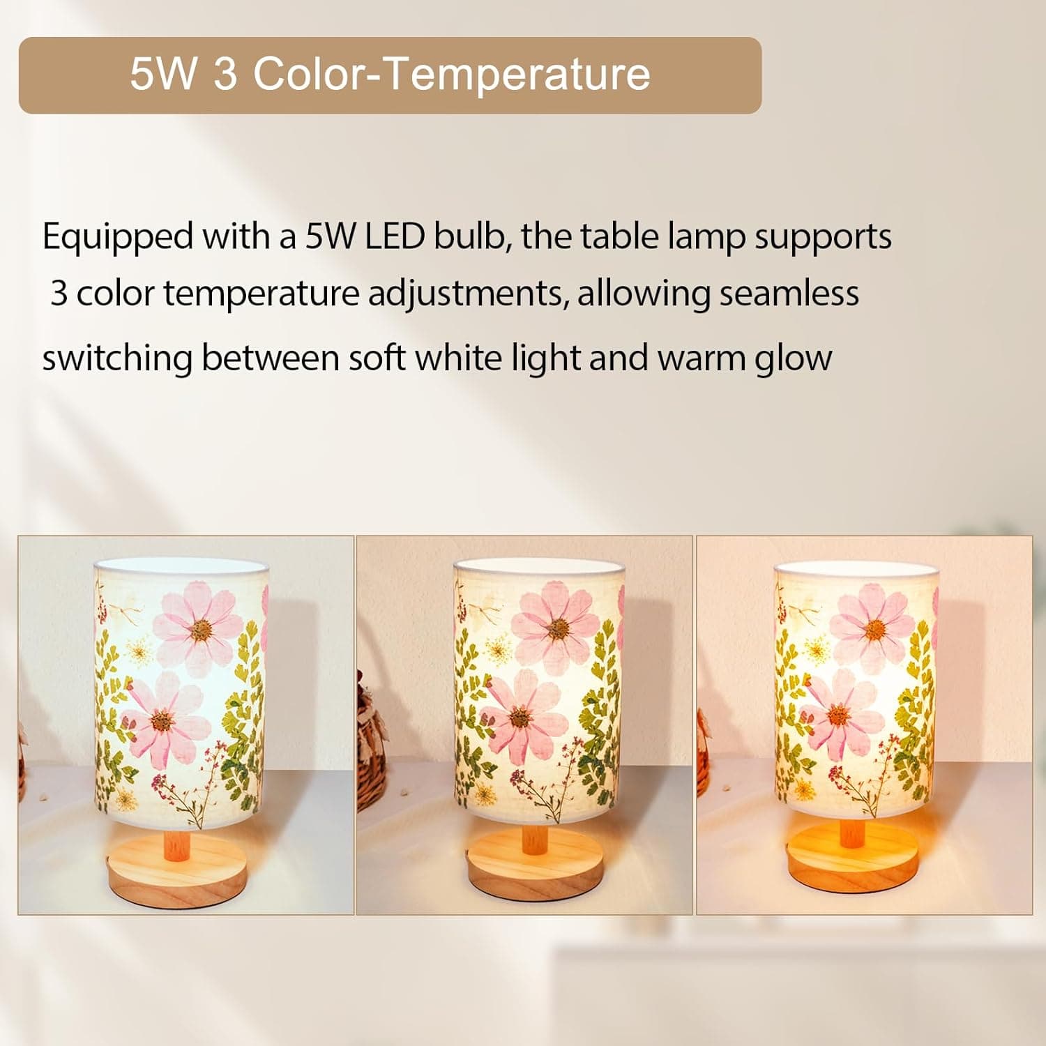 Floresita dried flowers table lamp wood base detail