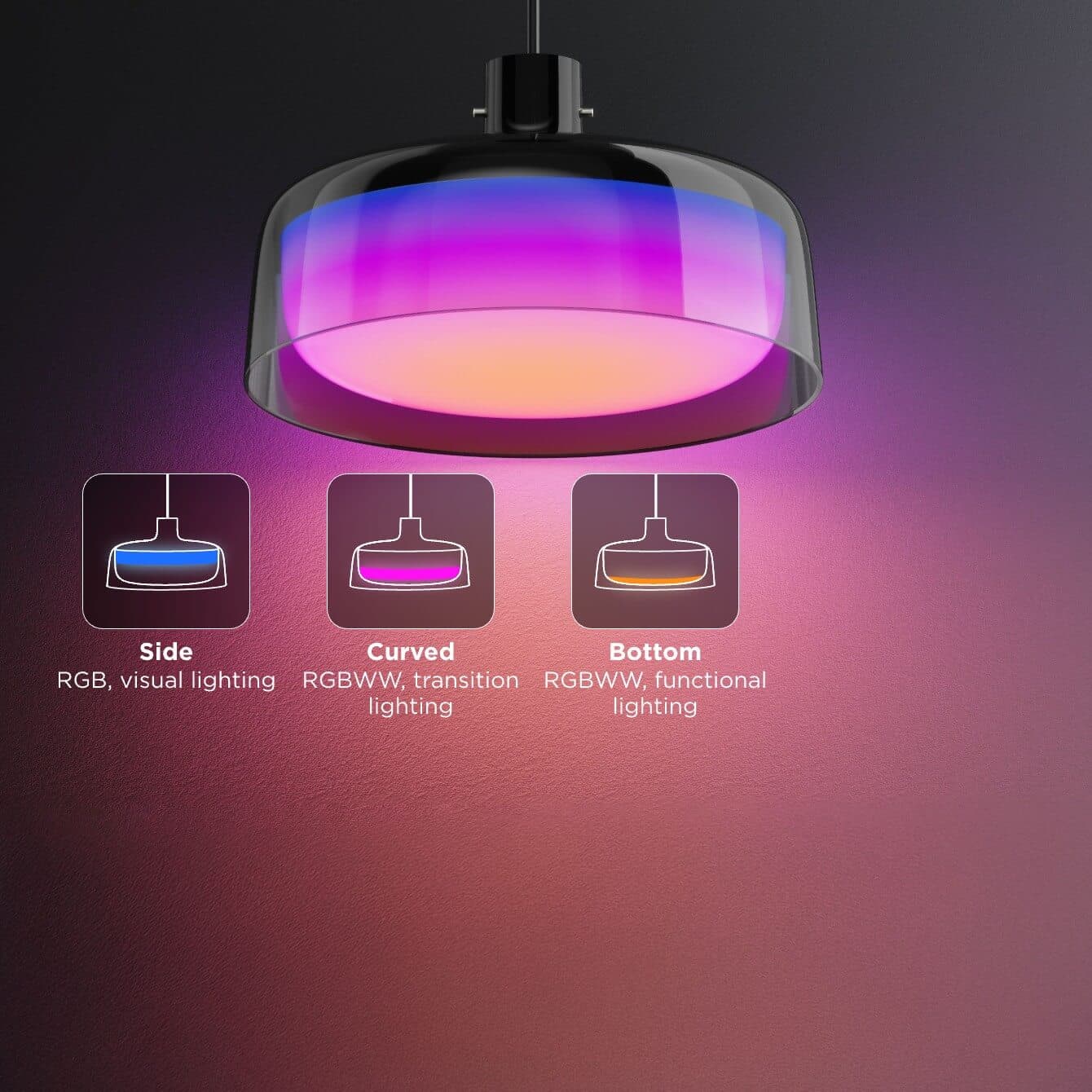 Govee Pendant Light warm-to-cool white light detail