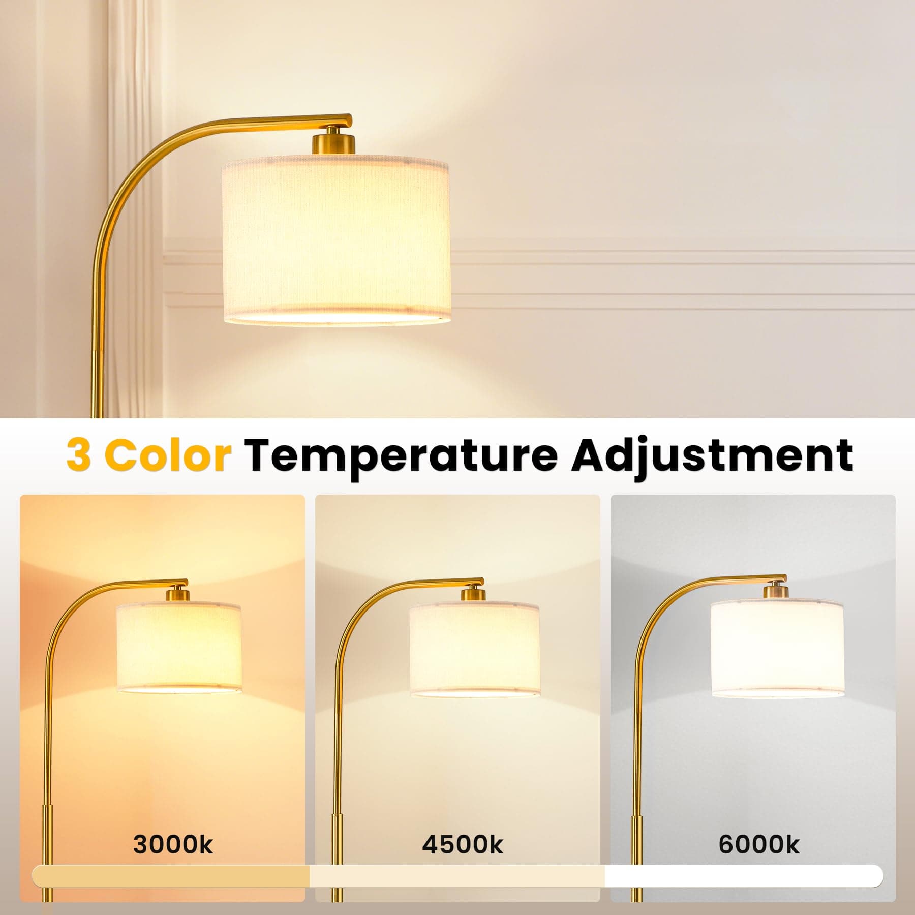 KQW tall floor lamp three color temperature detail
