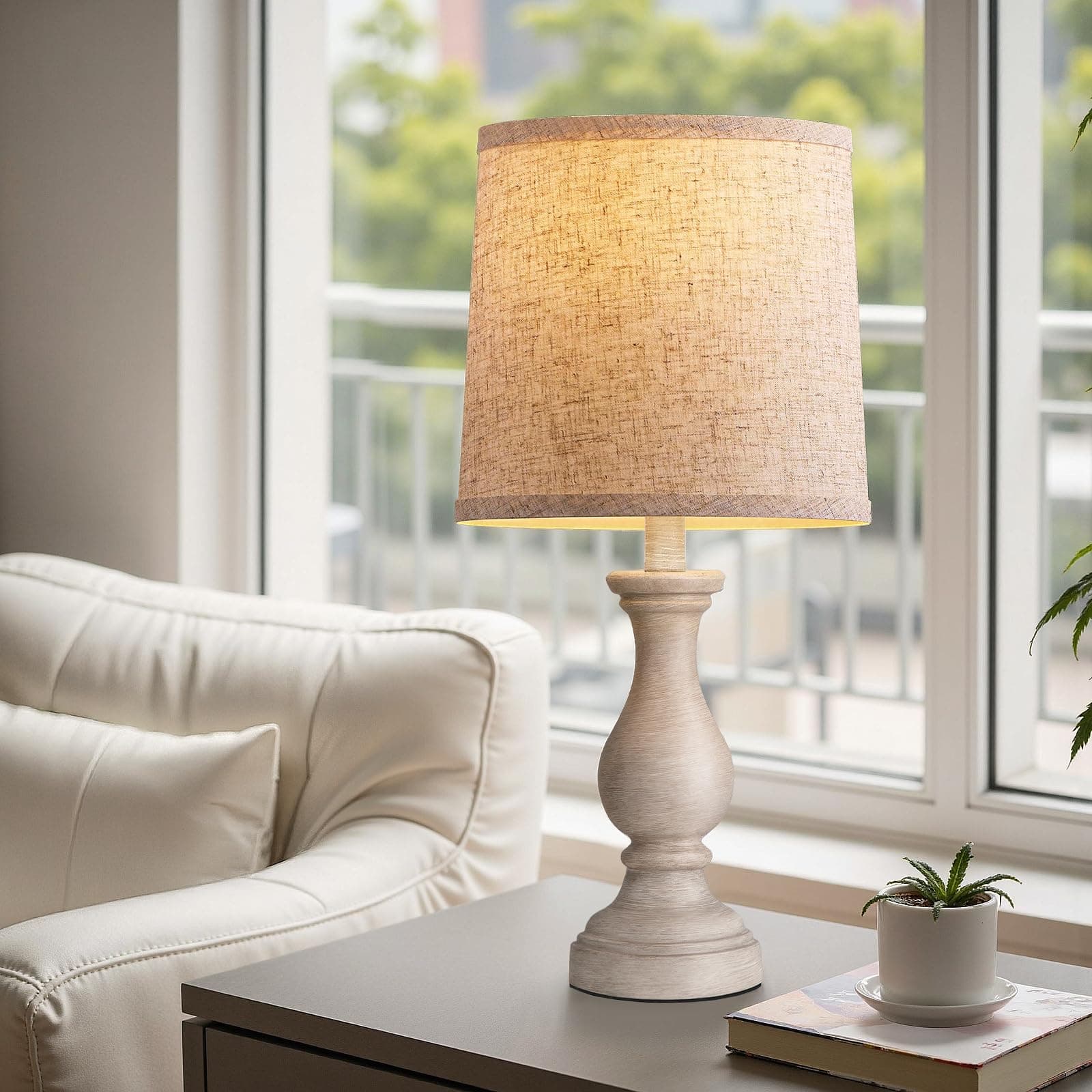 Seealle farmhouse table lamps linen shade detail