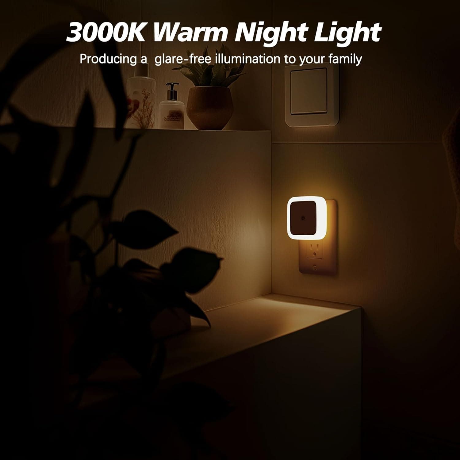 Sujeet plug-in night light warm white bathroom detail