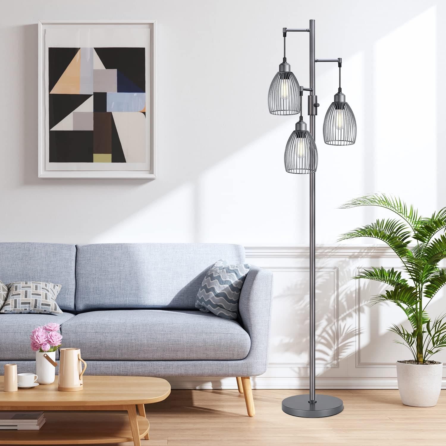 Torondo industrial gray tree floor lamp bedroom accent detail