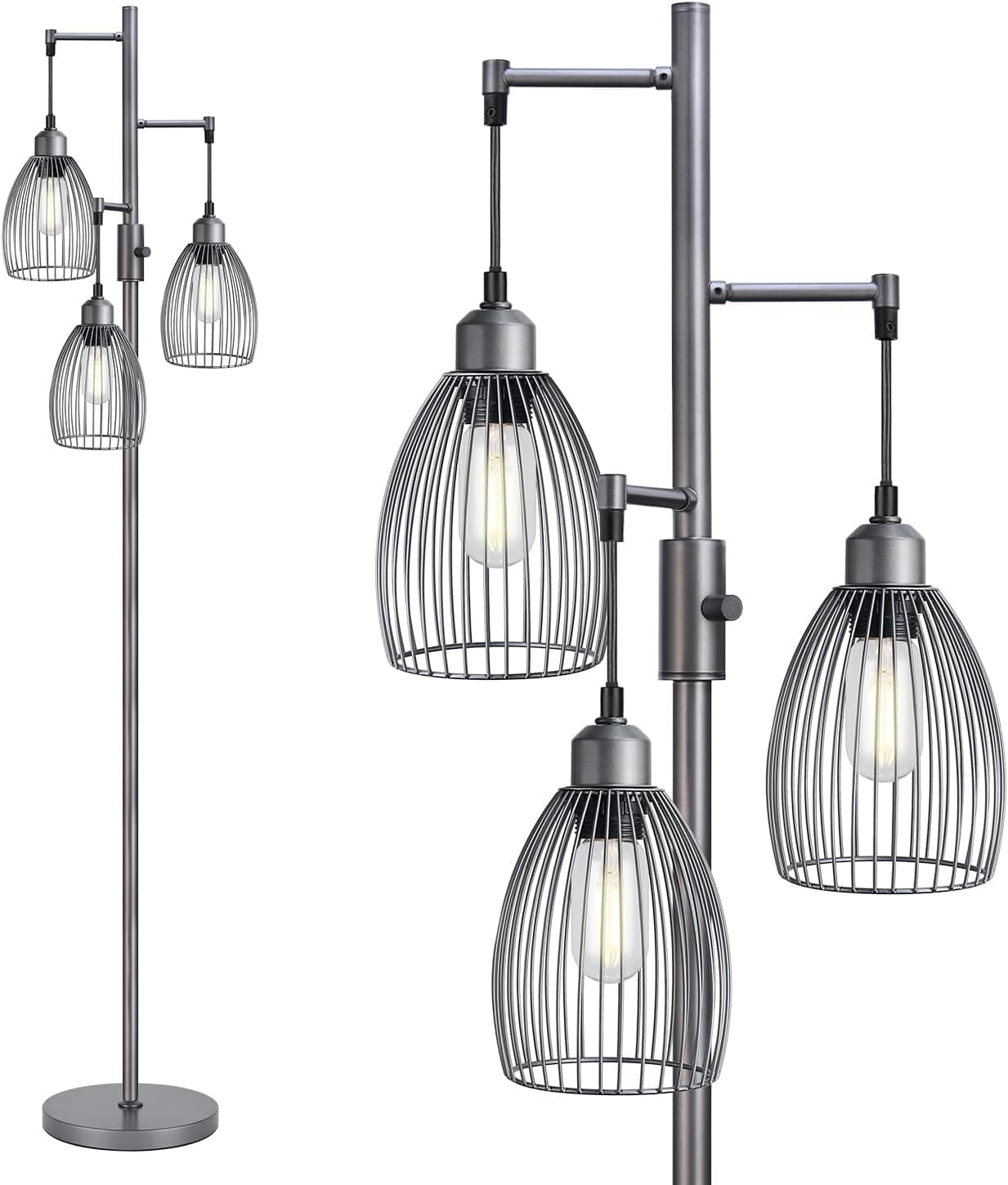 Torondo industrial gray tree floor lamp teardrop lights detail